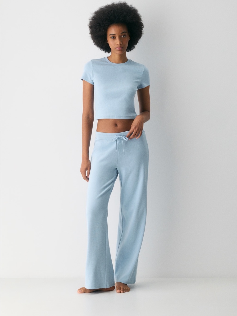 Aritzia Sunday Best Waffle Knit Drawstring Pants Light Blue Size Small Cozy Chic